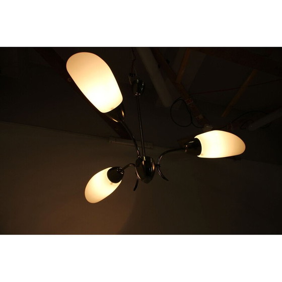 Image 1 of Lampadario vintage in ottone e vetro, Cecoslovacchia 1970