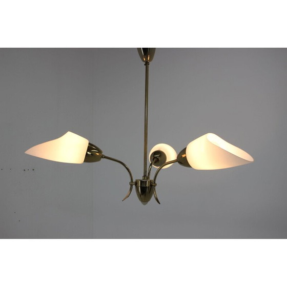 Image 1 of Lampadario vintage in ottone e vetro, Cecoslovacchia 1970