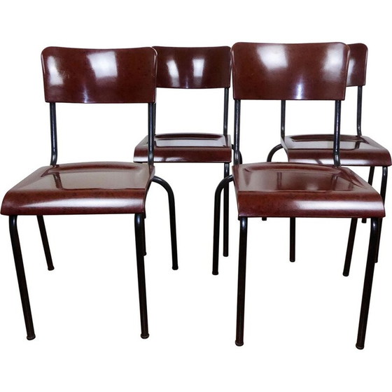 Image 1 of Mid century set of 4 chairs in bakelite and metal, René HERBST - 1940s