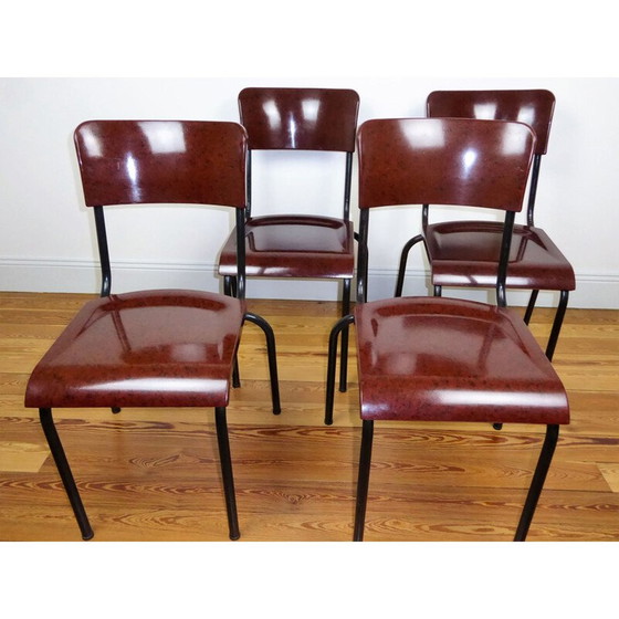 Image 1 of Mid century set of 4 chairs in bakelite and metal, René HERBST - 1940s