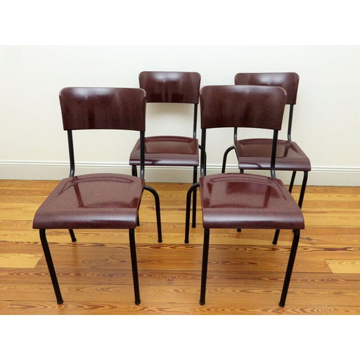 Mid century set of 4 chairs in bakelite and metal, René HERBST - 1940s