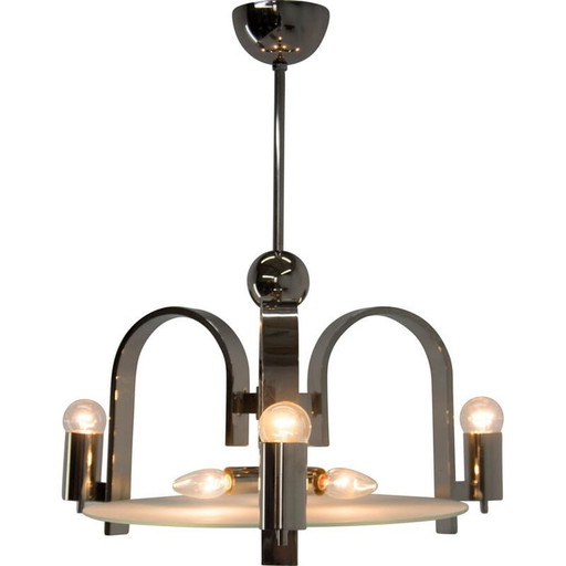 Vintage 6-flamming nickel-plated chandelier, 1930s