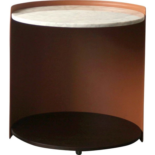 Vintage Harmon side table in aluminum and leather by Camerich