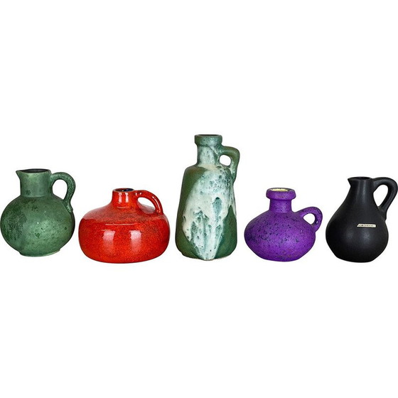 Image 1 of Set of 5 vintage multicolor ceramic pottery vases by Otto Keramik, Germany 1970s