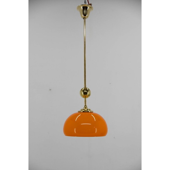 Image 1 of Lampada a sospensione vintage in vetro arancione e ottone, Cecoslovacchia 1980