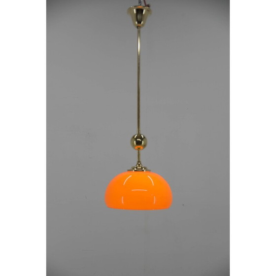 Image 1 of Lampada a sospensione vintage in vetro arancione e ottone, Cecoslovacchia 1980