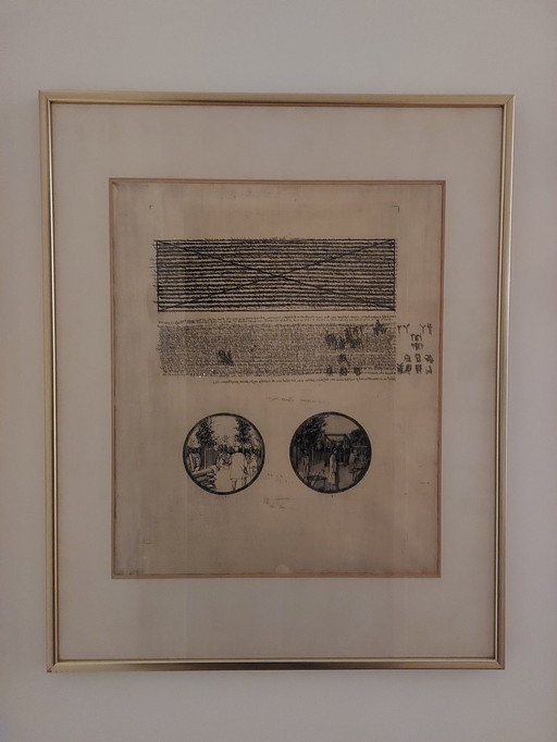 Etching Aad Van Houwelingen - Notes On Two Circles