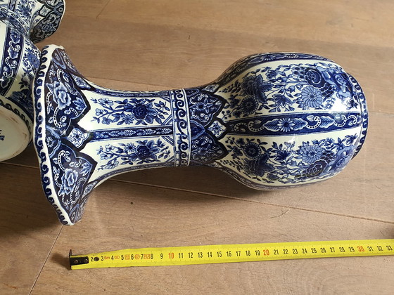 Image 1 of 2x Large pointed trumpet vases Delft blue