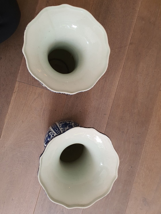 Image 1 of 2x Large pointed trumpet vases Delft blue