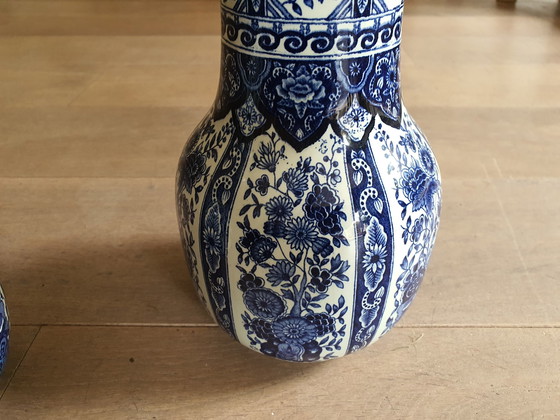 Image 1 of 2x Grands vases trompettes pointus Delft bleu