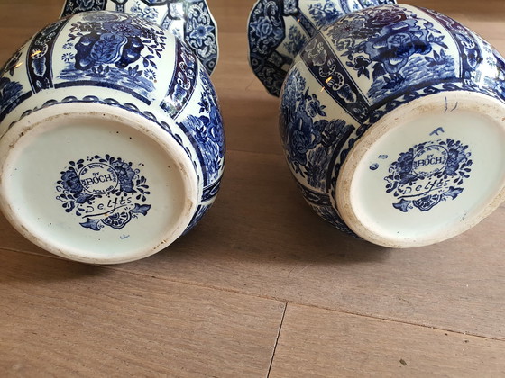 Image 1 of 2x Large pointed trumpet vases Delft blue