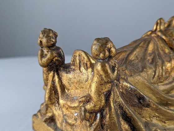 Image 1 of Queen And Angels Sculpture In Golden Terracotta