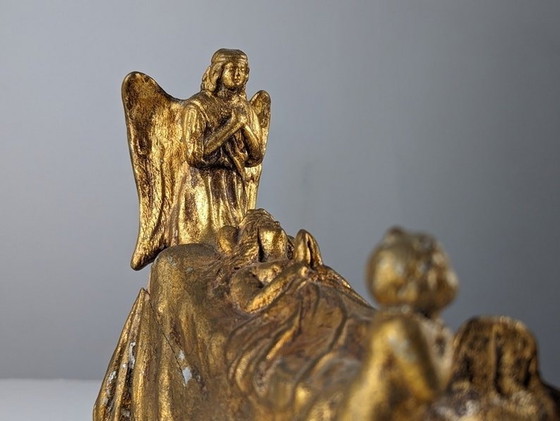 Image 1 of Queen And Angels Sculpture In Golden Terracotta