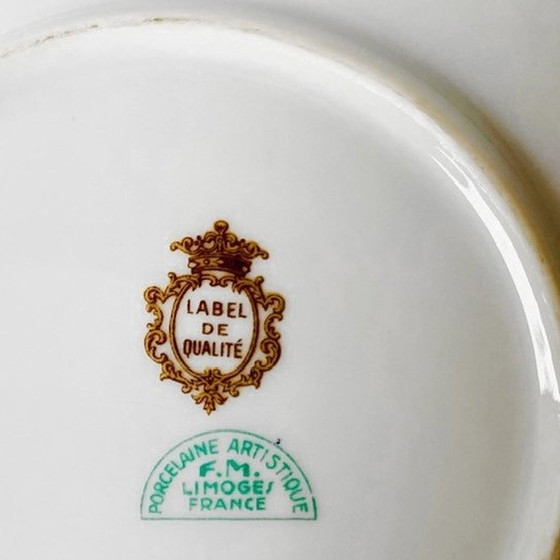 Image 1 of Vintage XL Limoges bonbonnière flowers ruby red gold leaf 1970's