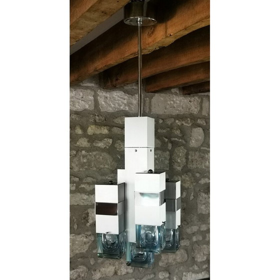 Image 1 of Lampadario Cubico vintage Space Age di Gaetano Sciolari, anni '70