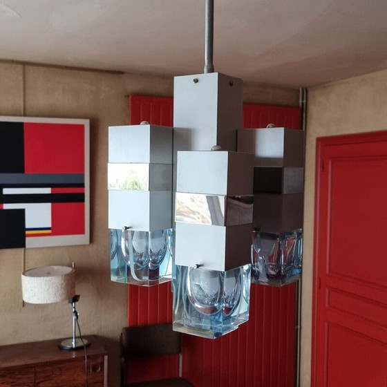 Image 1 of Lampadario Cubico vintage Space Age di Gaetano Sciolari, anni '70