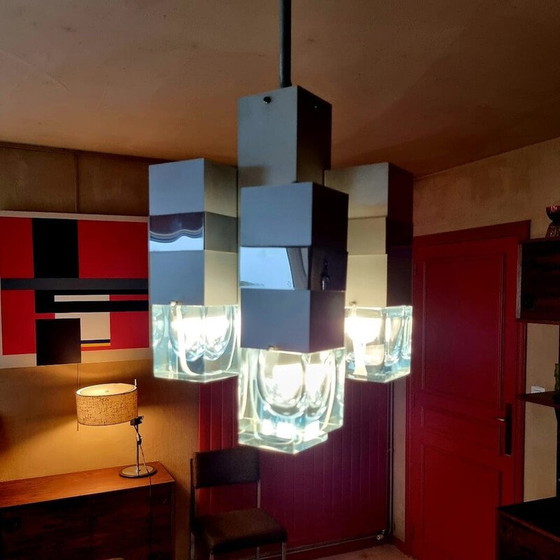 Image 1 of Lampadario Cubico vintage Space Age di Gaetano Sciolari, anni '70