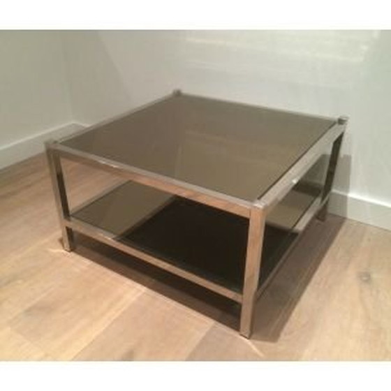 Image 1 of 2 tavolini laterali cromati vintage con specchi in bronzo, 1970