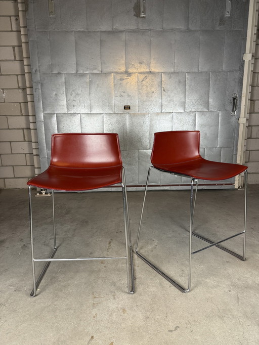 2X Arper Catifa 46 Stool Low Back In Saddle Leather (More In Stock)