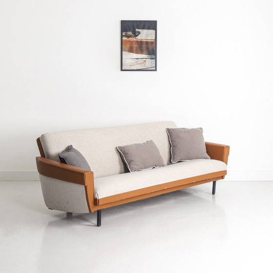 Image 1 of Vintage 3-seater convertible sofa in fabric and imitation leather