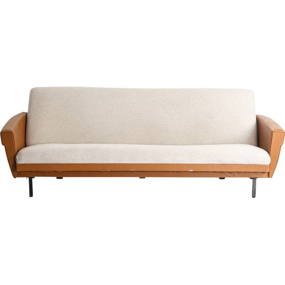 Image 1 of Vintage 3-seater convertible sofa in fabric and imitation leather