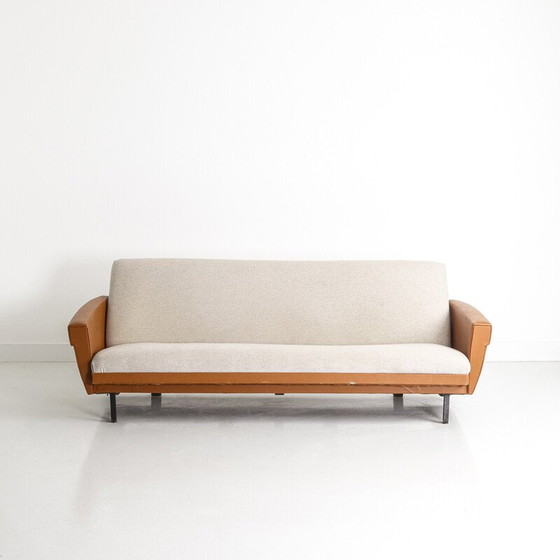 Image 1 of Vintage 3-seater convertible sofa in fabric and imitation leather