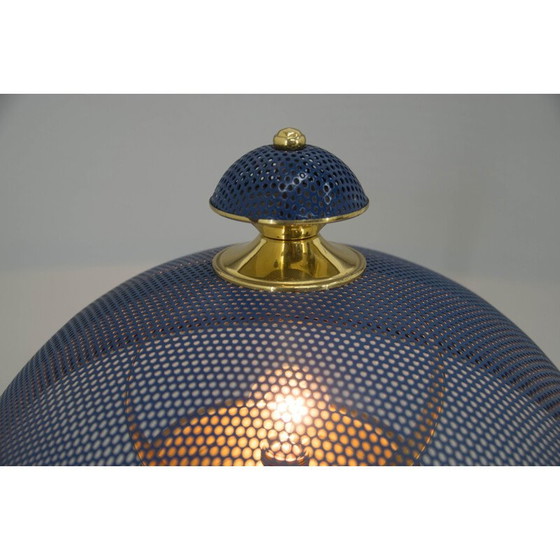 Image 1 of Coppia di lampade da tavolo vintage in ottone e metallo laccato blu, Europa 1970