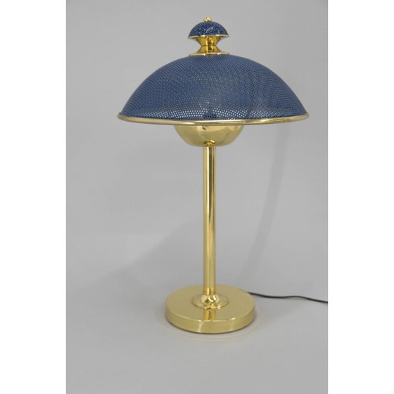 Image 1 of Coppia di lampade da tavolo vintage in ottone e metallo laccato blu, Europa 1970
