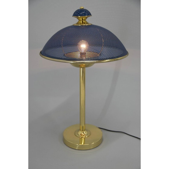 Image 1 of Coppia di lampade da tavolo vintage in ottone e metallo laccato blu, Europa 1970