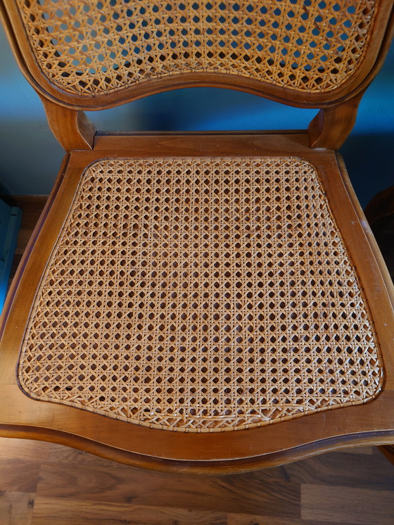 Image 1 of 4x Chaises cannées de salle à manger en bois de style Louis XV français