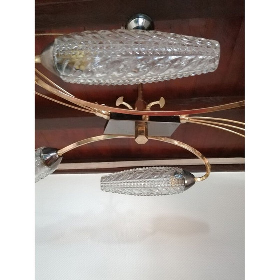 Image 1 of Lampadario vintage a forma di pesce in ottone dorato, 1950