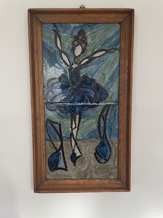 Image 1 of Art pottery Tile tableau Ballerina