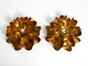 Pair Of Beautiful 70'S Gilded Floral Wall Or Ceiling Lamp With Large Leaves In Regency Design