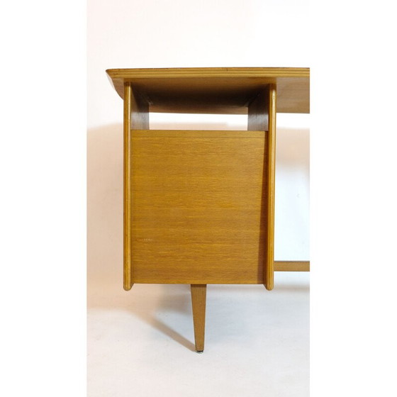 Image 1 of Vintage tripod oak desk by Jacques Hauville, 1950