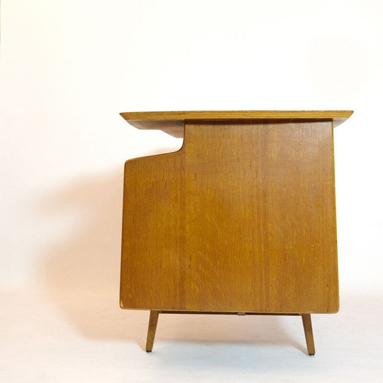 Image 1 of Vintage tripod oak desk by Jacques Hauville, 1950