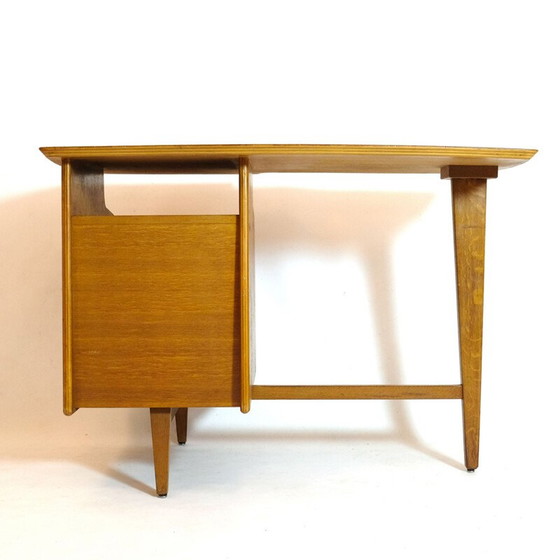 Image 1 of Vintage tripod oak desk by Jacques Hauville, 1950