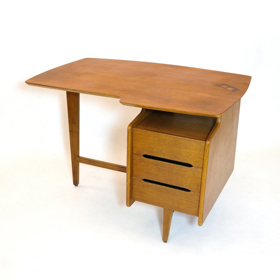 Image 1 of Vintage tripod oak desk by Jacques Hauville, 1950