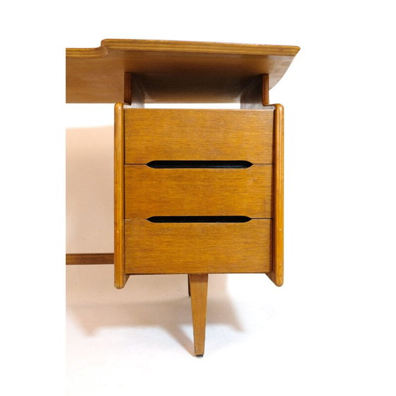 Image 1 of Vintage tripod oak desk by Jacques Hauville, 1950