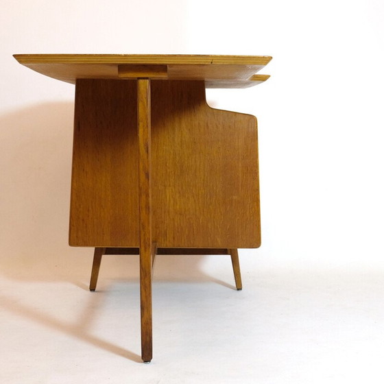 Image 1 of Vintage tripod oak desk by Jacques Hauville, 1950