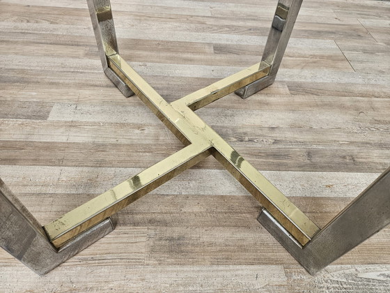 Image 1 of Regency Table In Chromed Metal And Brass With Hexagonal Glass Top