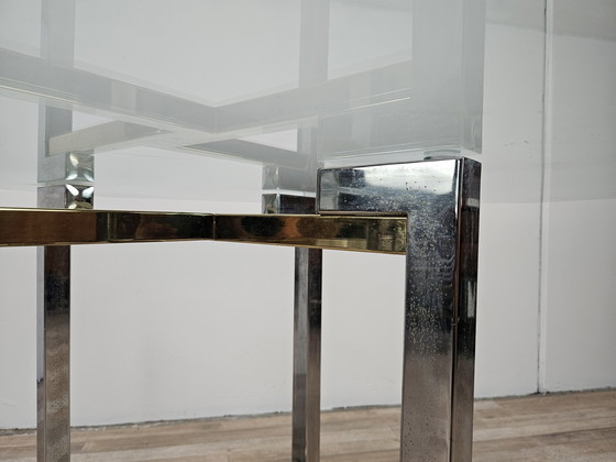 Image 1 of Regency Table In Chromed Metal And Brass With Hexagonal Glass Top