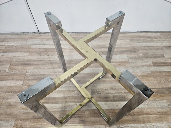 Image 1 of Regency Table In Chromed Metal And Brass With Hexagonal Glass Top