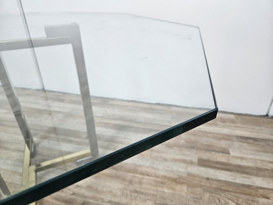 Image 1 of Regency Table In Chromed Metal And Brass With Hexagonal Glass Top