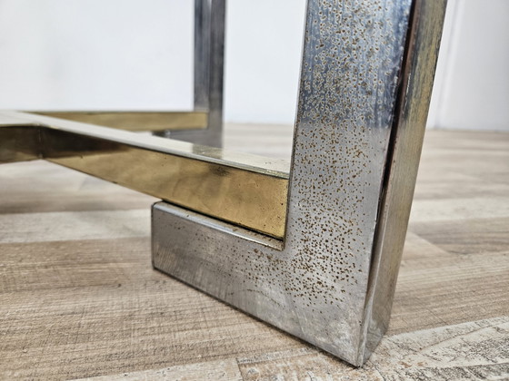 Image 1 of Regency Table In Chromed Metal And Brass With Hexagonal Glass Top