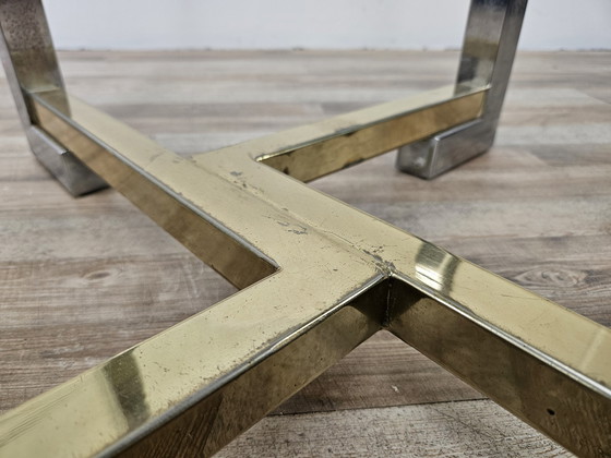 Image 1 of Regency Table In Chromed Metal And Brass With Hexagonal Glass Top