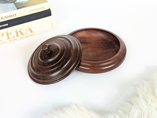 Round Jewellery Box With Lid| Dark Oak | Midcentury