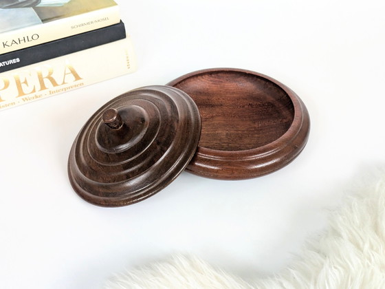 Image 1 of Round Jewellery Box With Lid| Dark Oak | Midcentury