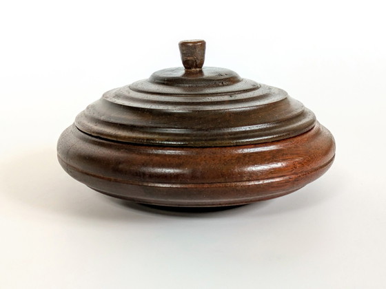 Image 1 of Round Jewellery Box With Lid| Dark Oak | Midcentury