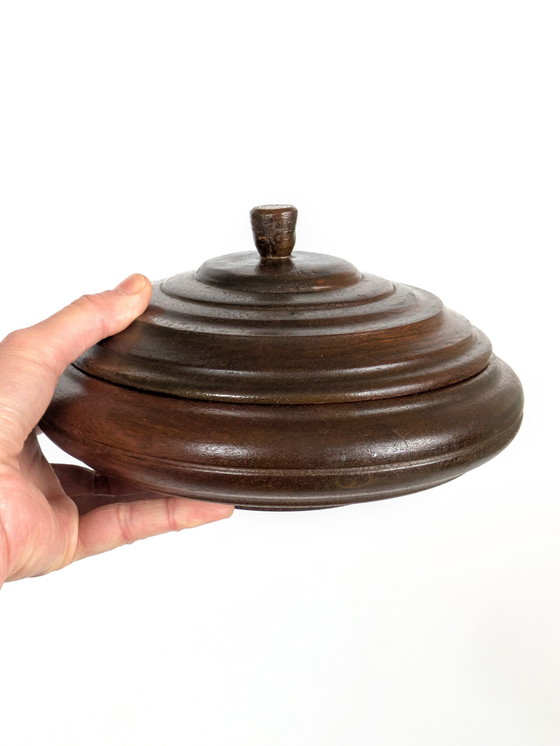 Image 1 of Round Jewellery Box With Lid| Dark Oak | Midcentury