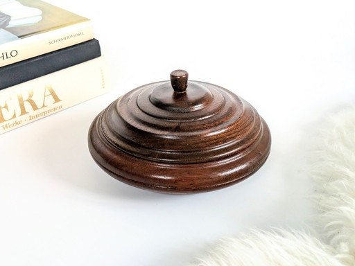 Round Jewellery Box With Lid| Dark Oak | Midcentury